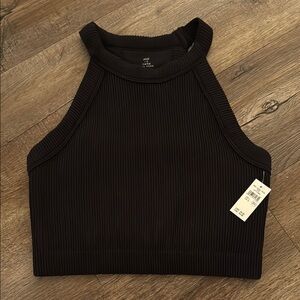 Aerie Black Ribbed Crop Tank Top